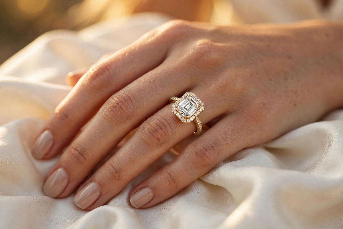 Emerald-Cut Halo Engagement Ring