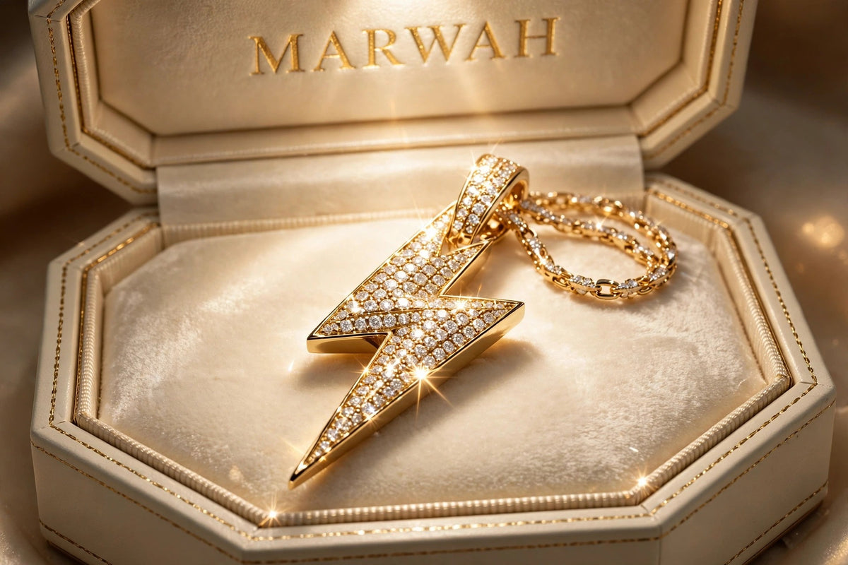 Lightning Bolt Pendant in the MARWAH ivory box