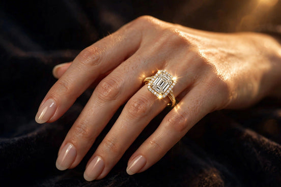 Emerald-Cut Halo Engagement Ring lifestyle