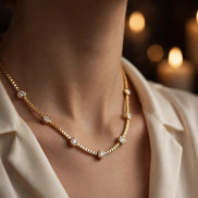 Box Chain Diamond Station Necklace lifestyle
