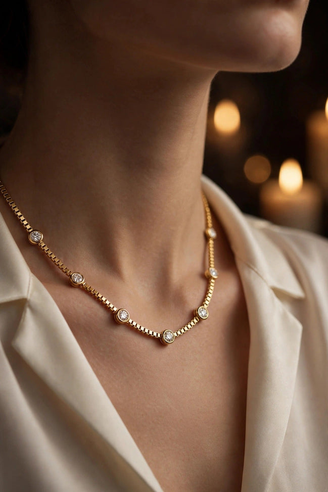 Box Chain Diamond Station Necklace lifestyle