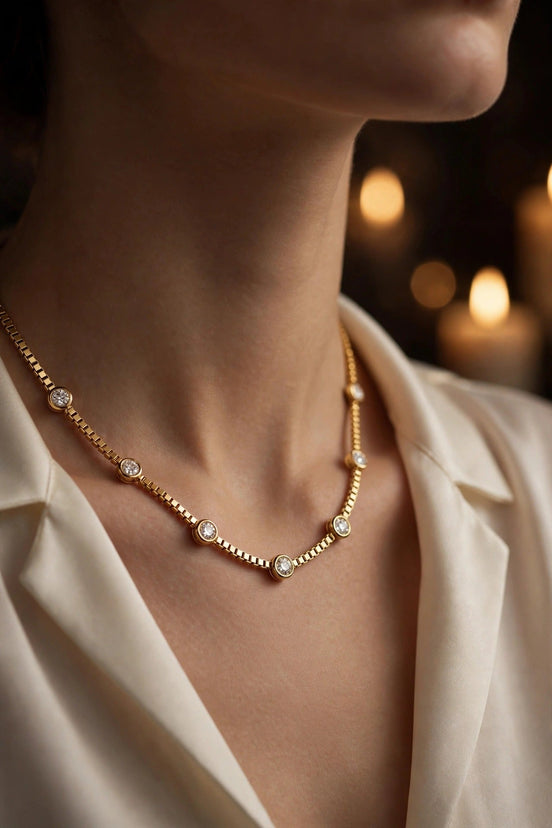 Box Chain Diamond Station Necklace lifestyle