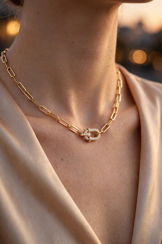 Diamond Clasp Paperclip Necklace lifestyle