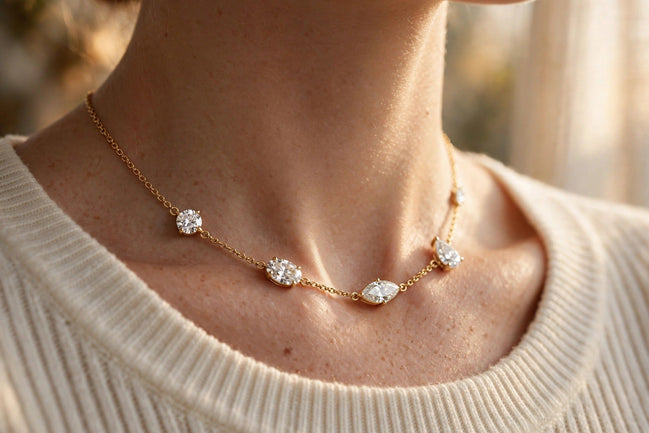 Mixed-Shape Diamond Station Necklace lifestyle