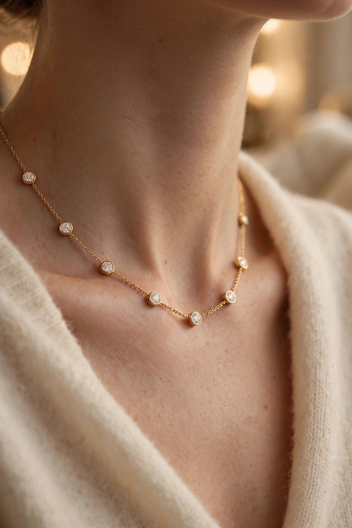 Round Diamond Station Necklace lifestyle
