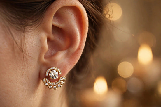 Solitaire Studs with Halo Jackets lifestyle