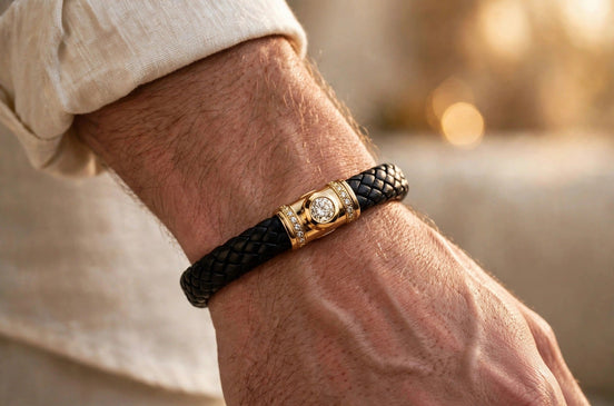 Leather and Gold Diamond Bracelet lifestyle