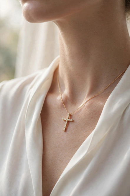 Delicate Diamond Cross Pendant lifestyle