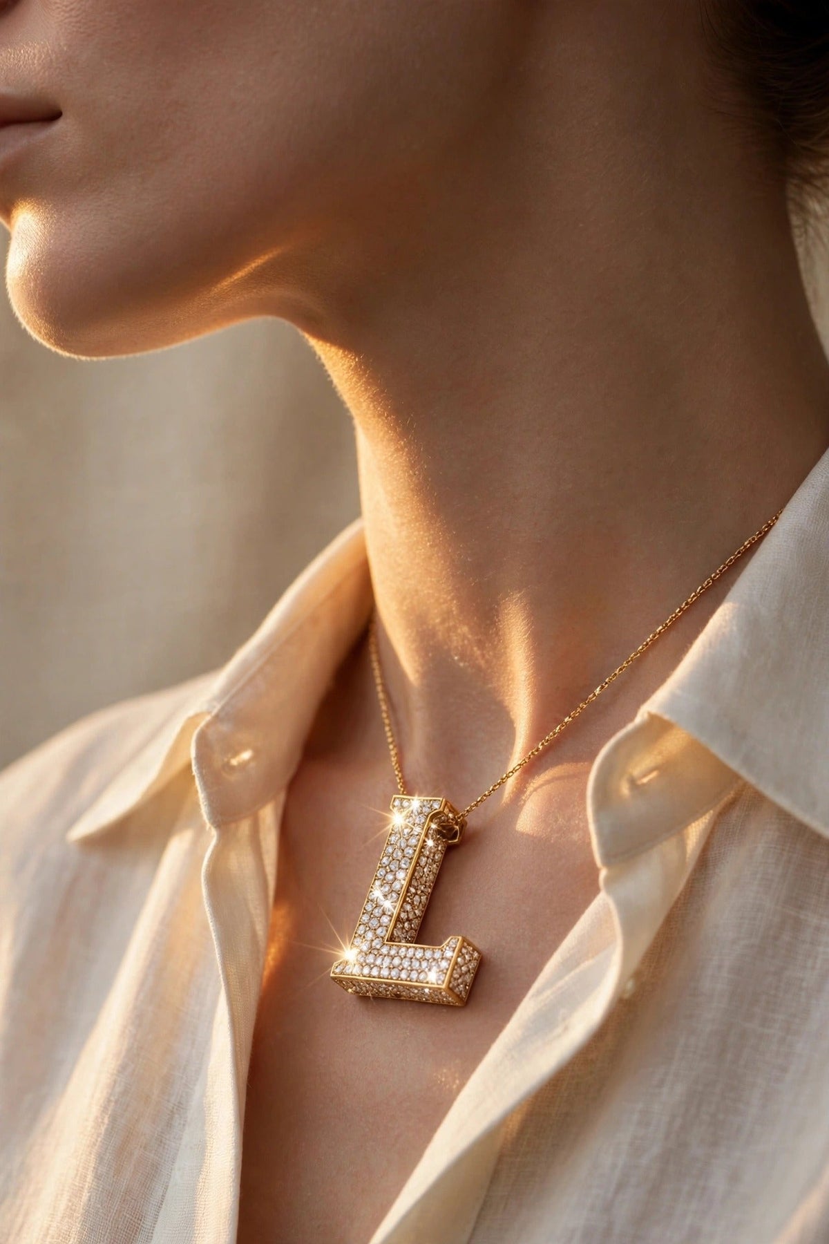 Signature Block Initial Pendant lifestyle