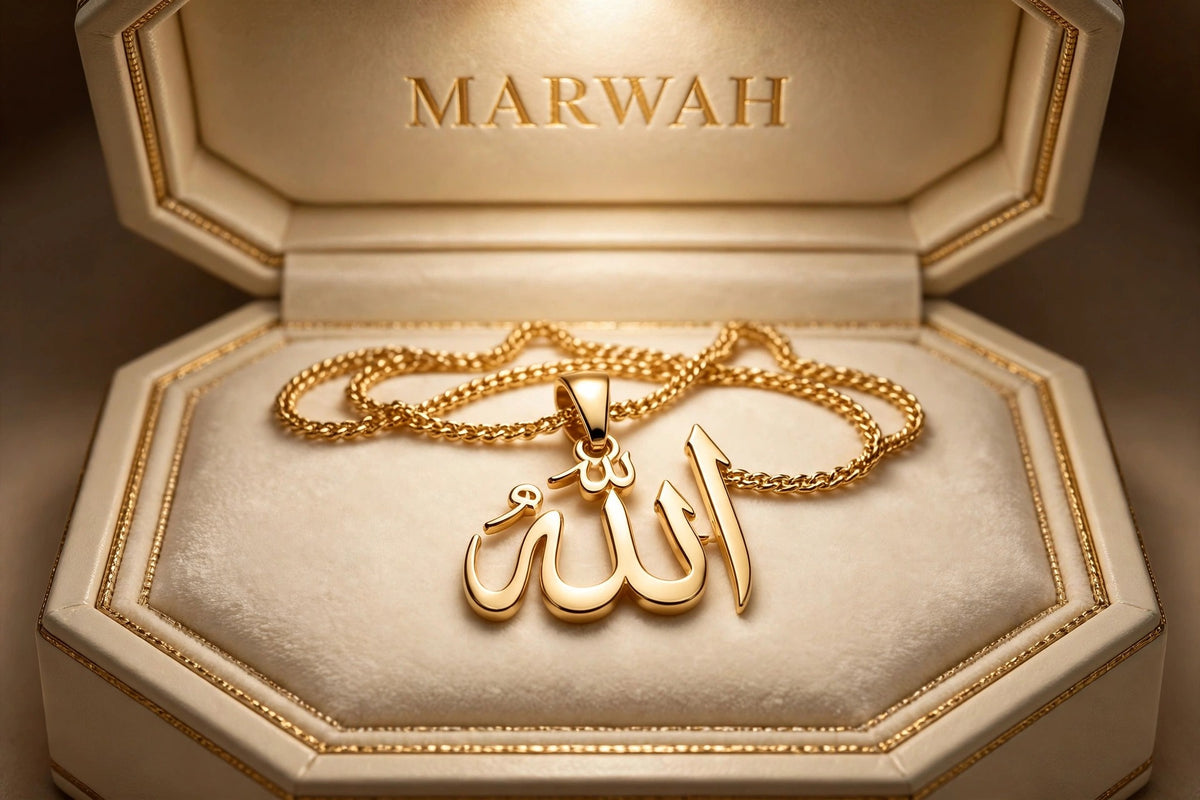 Allah Gold Pendant in the MARWAH ivory box