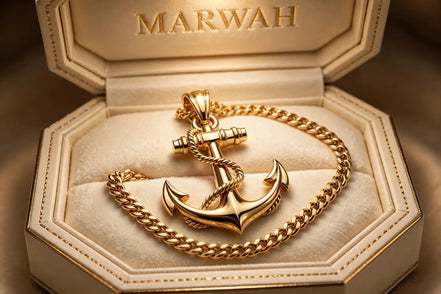 Anchor Gold Pendant in the MARWAH ivory box
