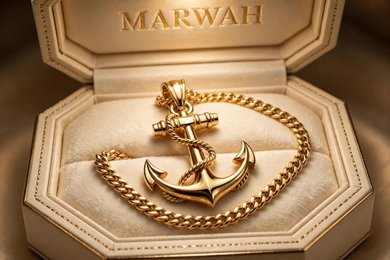 Anchor Gold Pendant in the MARWAH ivory box