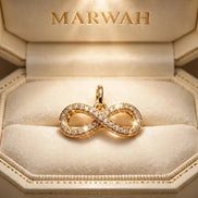 Anniversary Infinity Charm in the MARWAH ivory box