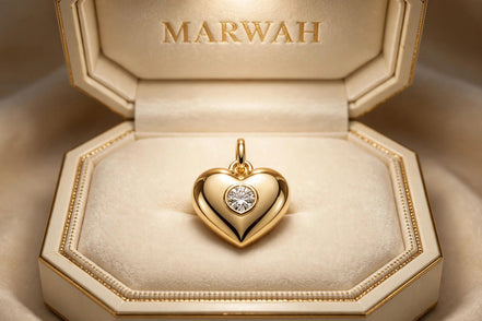 New Baby Heart Charm in the MARWAH ivory box