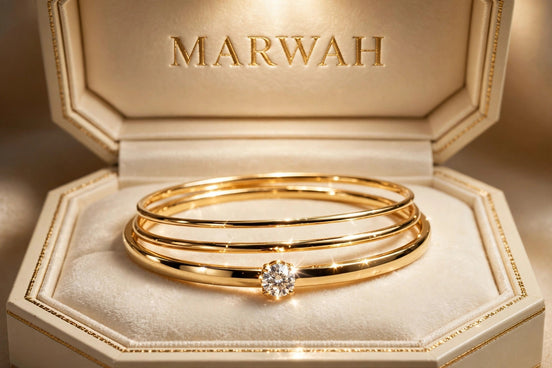 Stackable Slim Bangle Set in the MARWAH ivory box