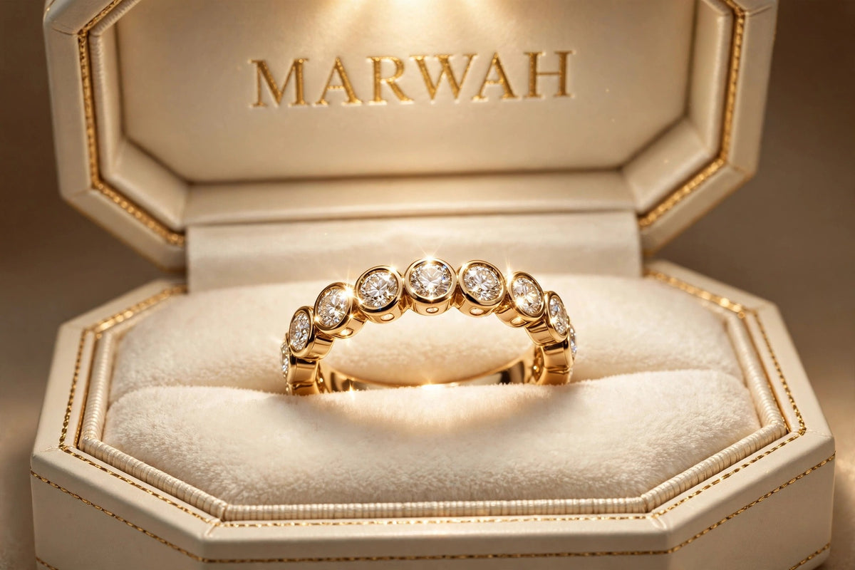 Bezel-Set Diamond Wedding Band in the MARWAH ivory box