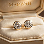 Bezel-Set Diamond Studs in the MARWAH ivory box