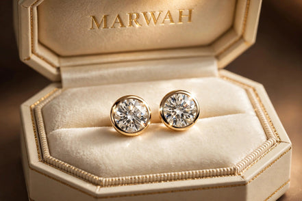 Bezel-Set Diamond Studs in the MARWAH ivory box