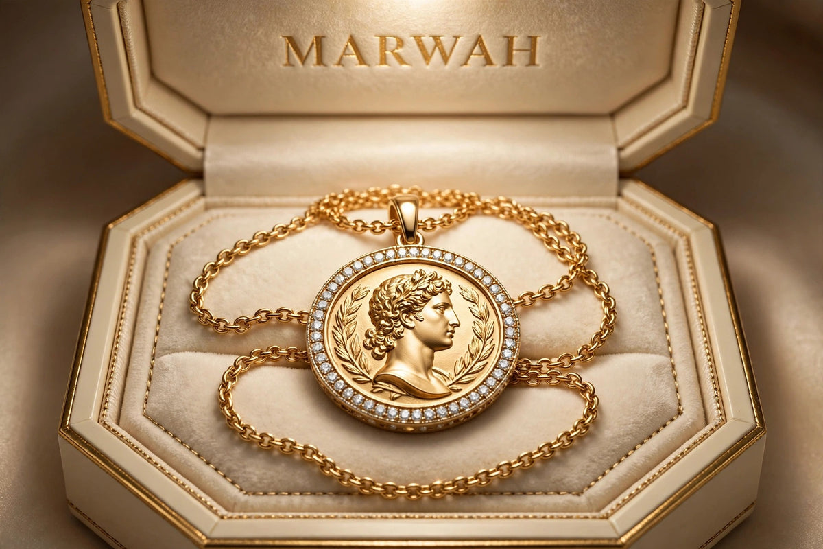 Roman Coin Medallion Pendant in the MARWAH ivory box