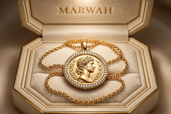 Roman Coin Medallion Pendant in the MARWAH ivory box