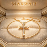 Delicate Diamond Cross Pendant in the MARWAH ivory box