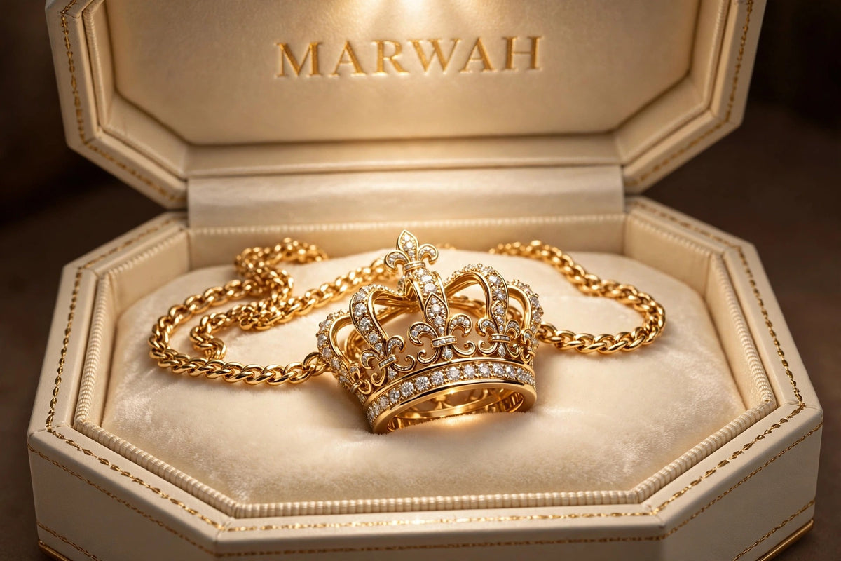 Crown Diamond Pendant in the MARWAH ivory box