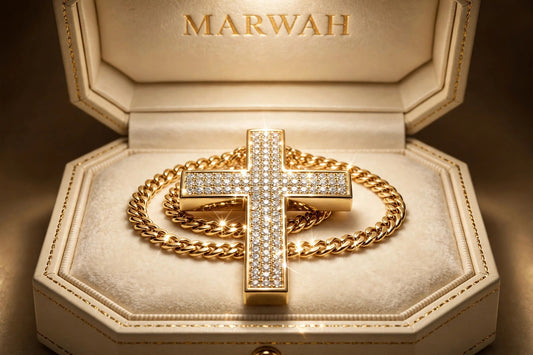 Crucifix Diamond Pendant in the MARWAH ivory box