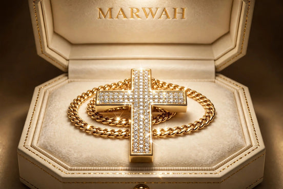 Crucifix Diamond Pendant in the MARWAH ivory box