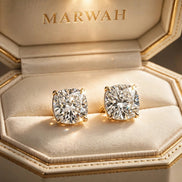 Cushion-Cut Diamond Studs in the MARWAH ivory box