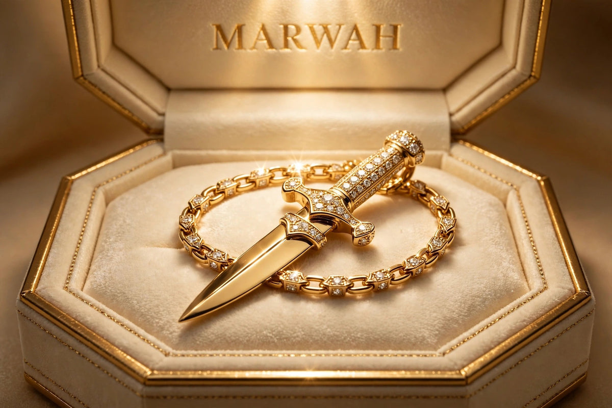 Diamond Dagger Pendant in the MARWAH ivory box