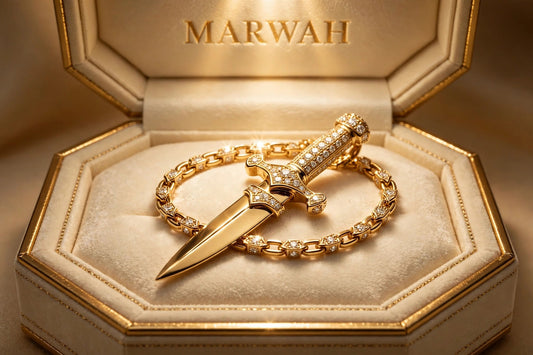 Diamond Dagger Pendant in the MARWAH ivory box