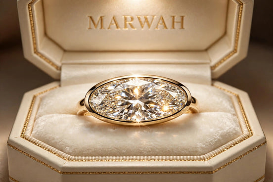 East-West Oval Solitaire Engagement Ring in the MARWAH ivory box