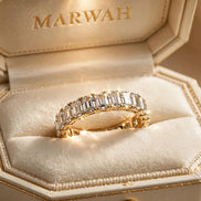Emerald-Cut Eternity Band in the MARWAH ivory box