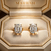 Emerald-Cut Diamond Studs in the MARWAH ivory box