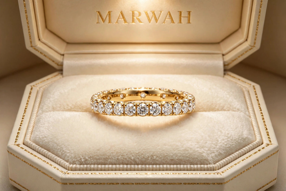 Eternity Diamond Wedding Band in the MARWAH ivory box