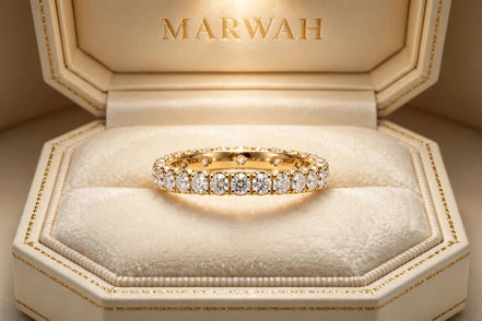 Eternity Diamond Wedding Band in the MARWAH ivory box