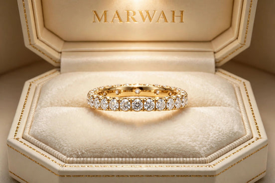 Eternity Diamond Wedding Band in the MARWAH ivory box