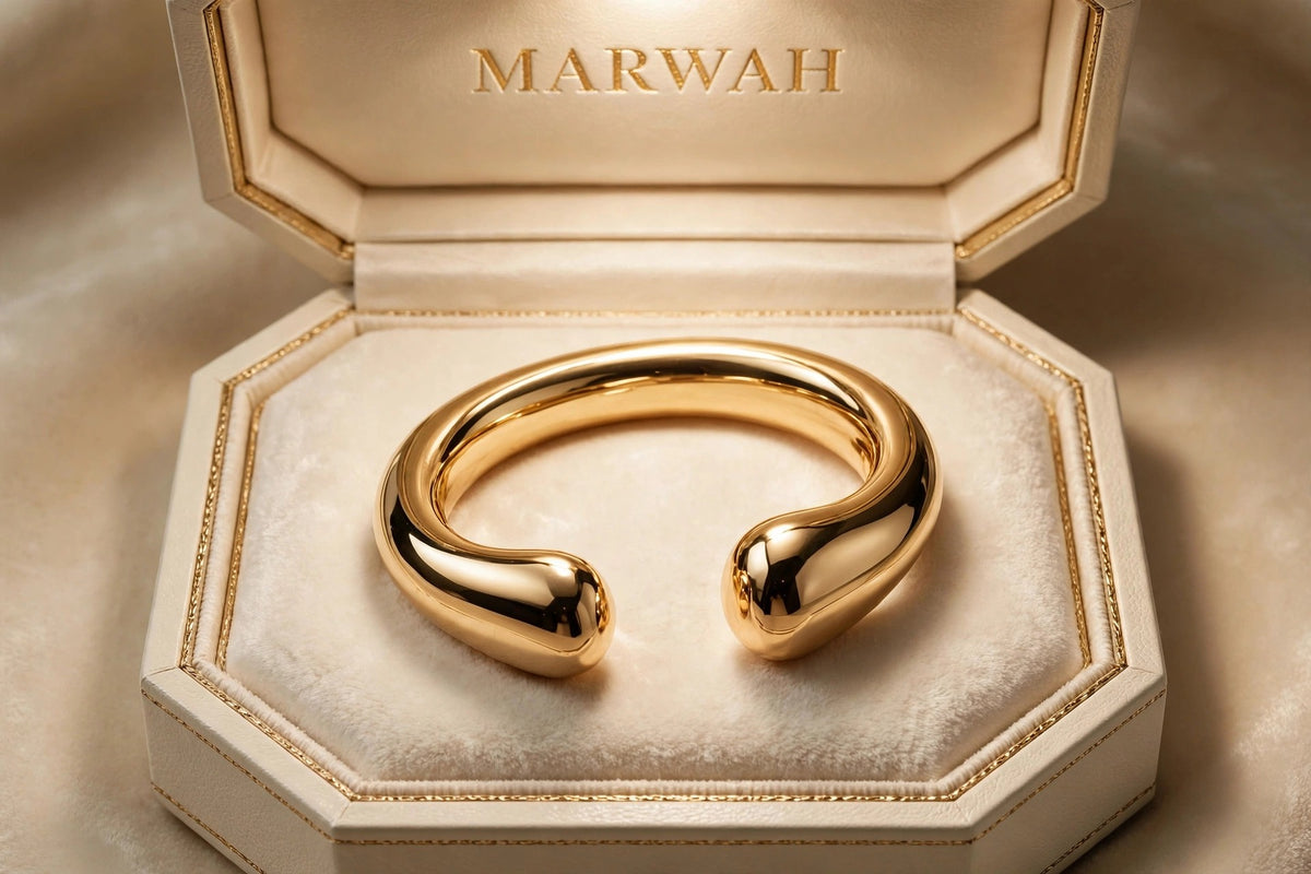 Sculptural Gold Cuff in the MARWAH ivory box