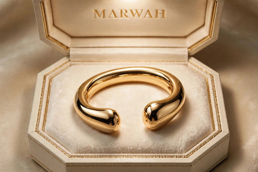 Sculptural Gold Cuff in the MARWAH ivory box