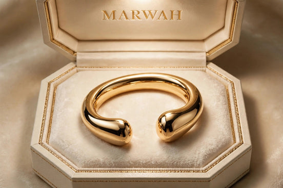 Sculptural Gold Cuff in the MARWAH ivory box