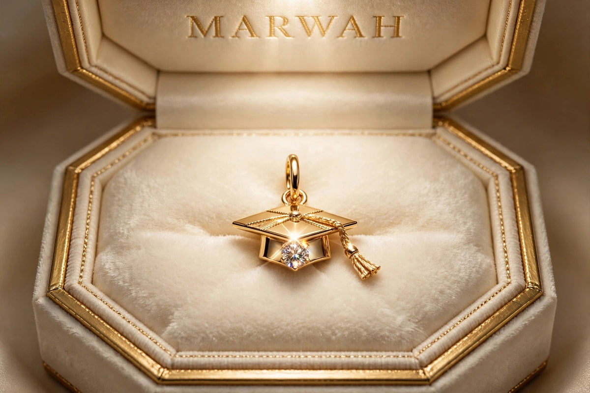 Graduation Cap Charm in the MARWAH ivory box