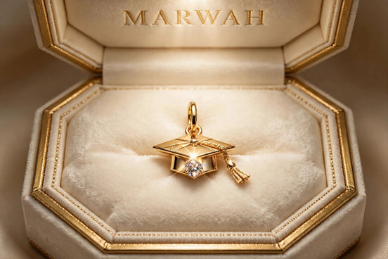 Graduation Cap Charm in the MARWAH ivory box