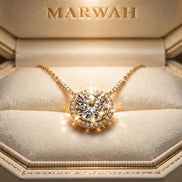 Diamond Halo Pendant in the MARWAH ivory box