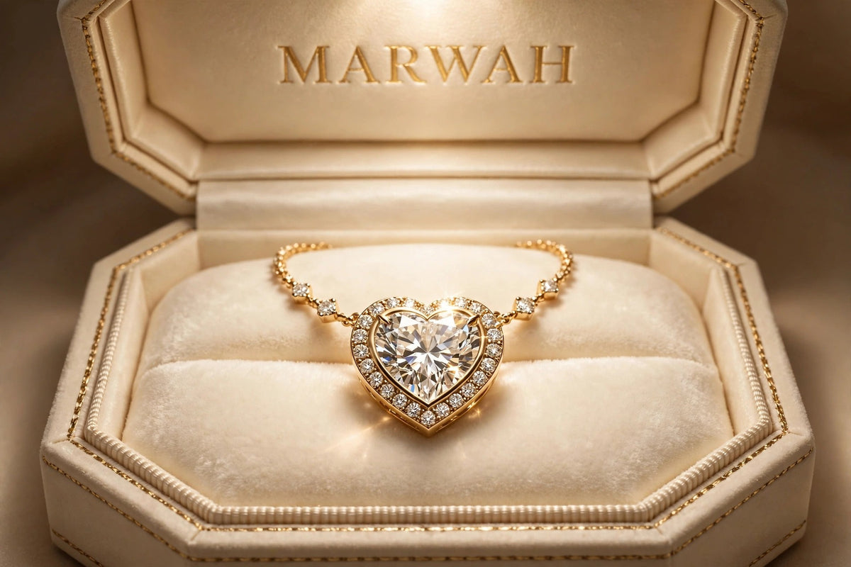 Diamond Heart Pendant in the MARWAH ivory box