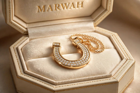 Horseshoe Diamond Pendant in the MARWAH ivory box