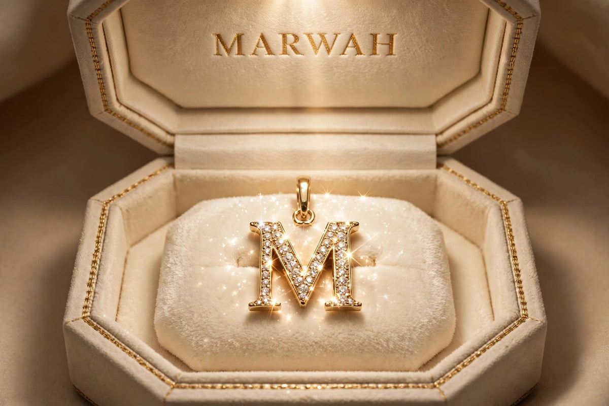 Diamond Initial Charm in the MARWAH ivory box