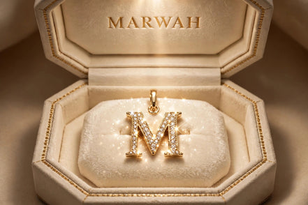 Diamond Initial Charm in the MARWAH ivory box