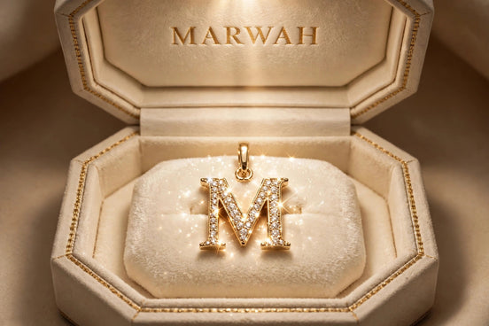 Diamond Initial Charm in the MARWAH ivory box