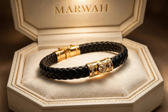 Leather and Gold Diamond Bracelet
