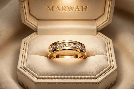 Channel-Set Diamond Band in the MARWAH ivory box